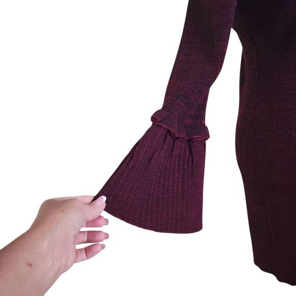 Nina Leonard Red Wine Bell Sleeve Ribbed Sweater Dress BRAND NEW - Picture 7 of 12